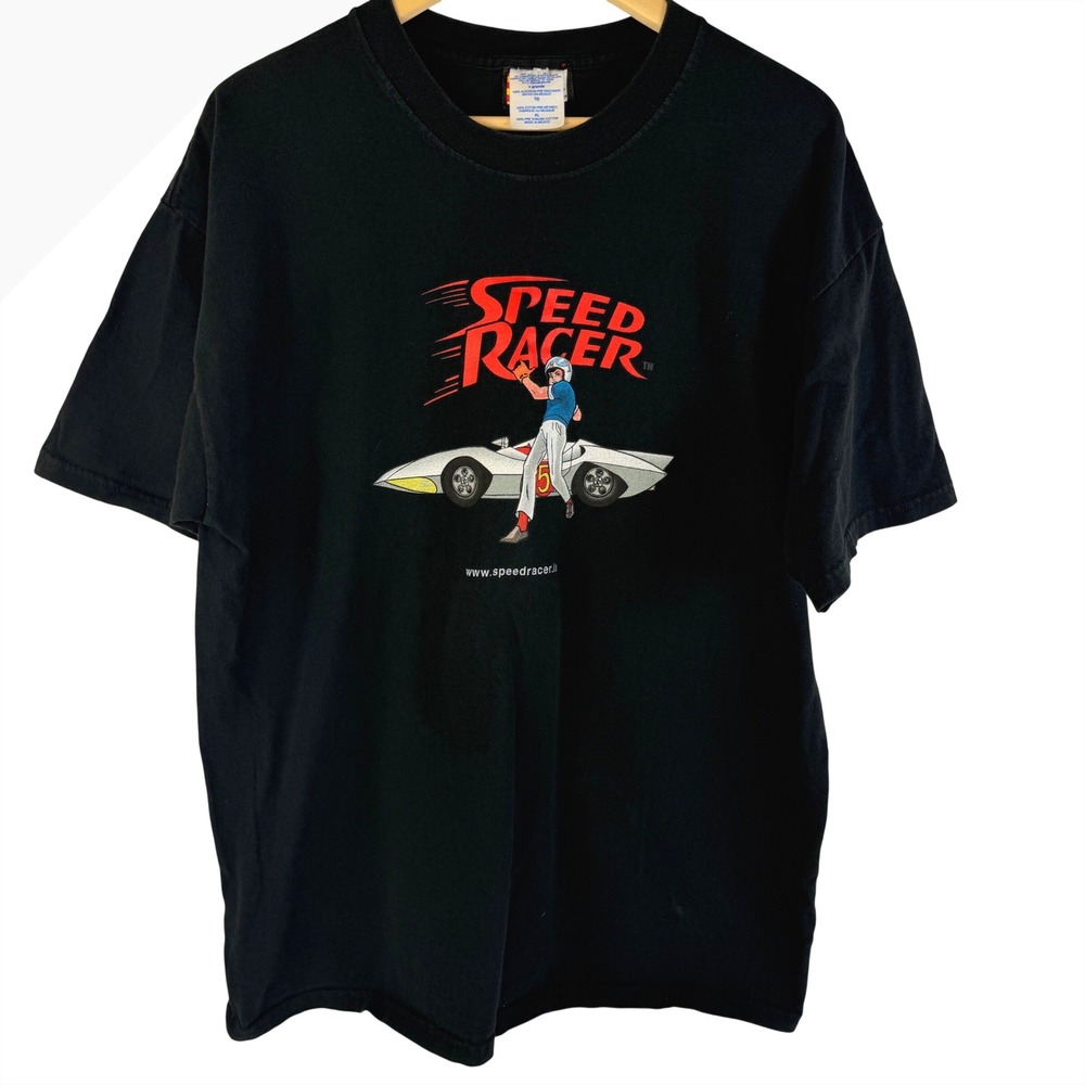 Vintage Y2K Speed Racer Anime Graphic T Shirt XL Black Cartoon Licensed Tee